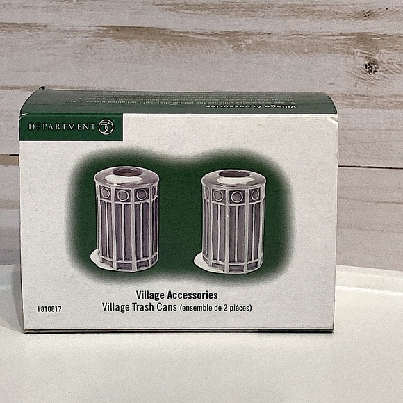 DEPARTMENT 56 - Frosty Tree Lined Picket Fence Trash Cans -Original Snow Village - Picture 7 of 11